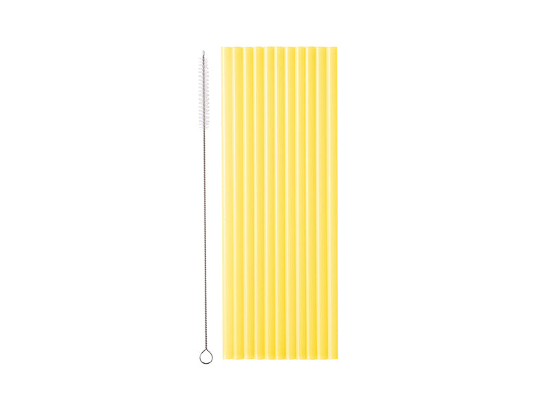 Pajitas Amarillas Con Cepillo Limpiador 23cm 12ud