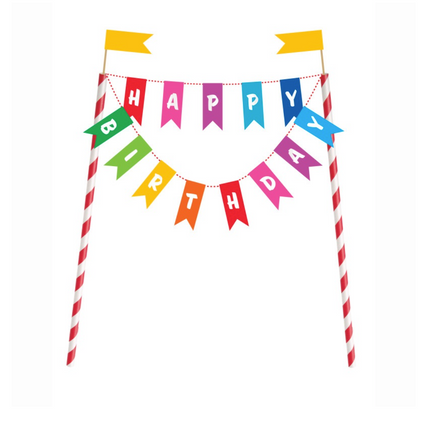 Adorno para tarta con banderín de cumpleaños arco iris