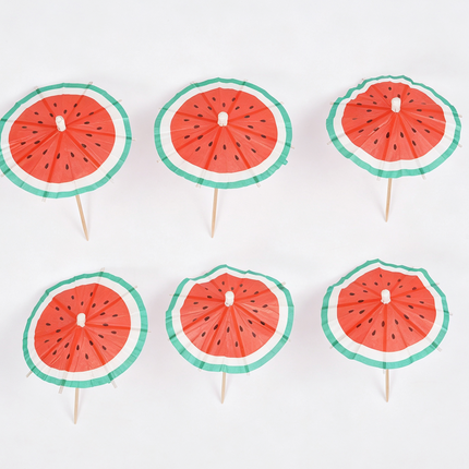 Palitos para sombrillas de Hawái con diseño de sandía, 8 cm, 6 unidades