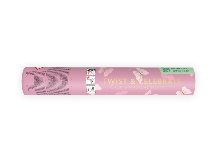 Cañón Confetti Mariposa Rosa Claro 20cm