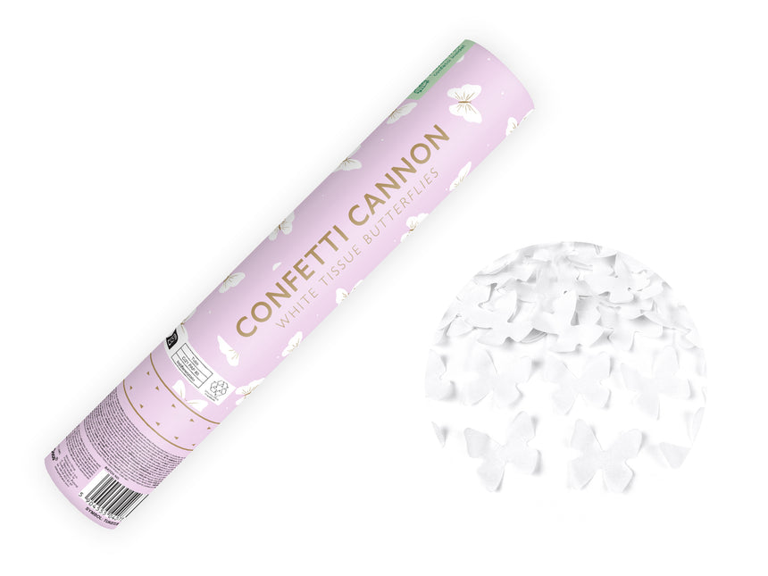 Cañón Confetti Mariposa Blanco 28cm