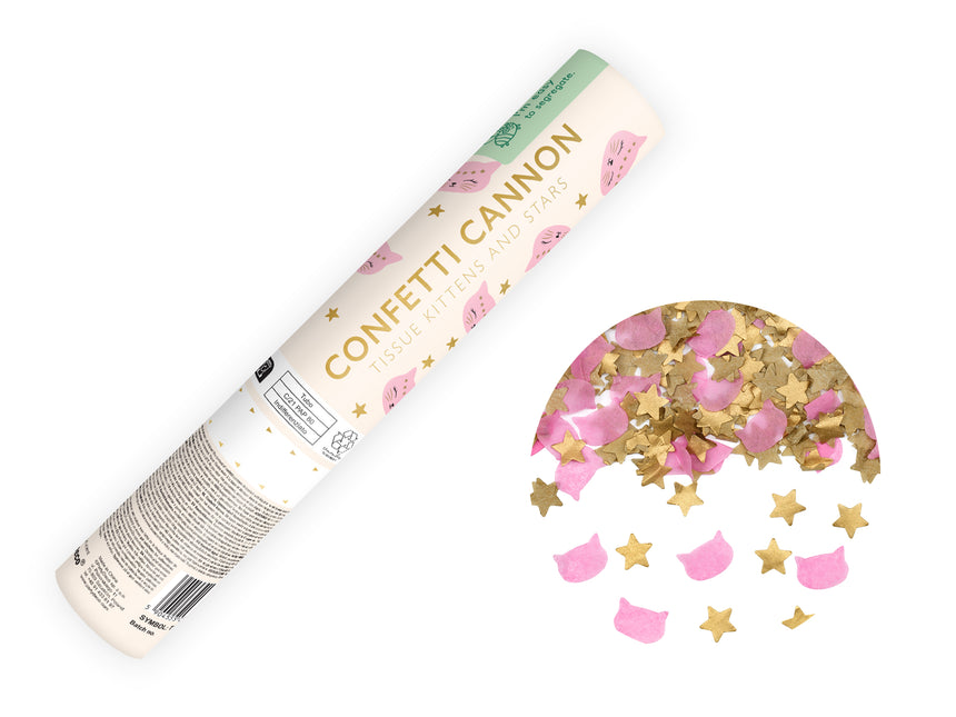 Cañón de confeti rosa dorado 20cm