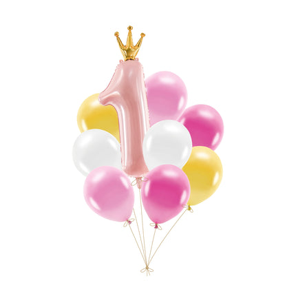 Set Globos 1 Año Rosa 9 piezas