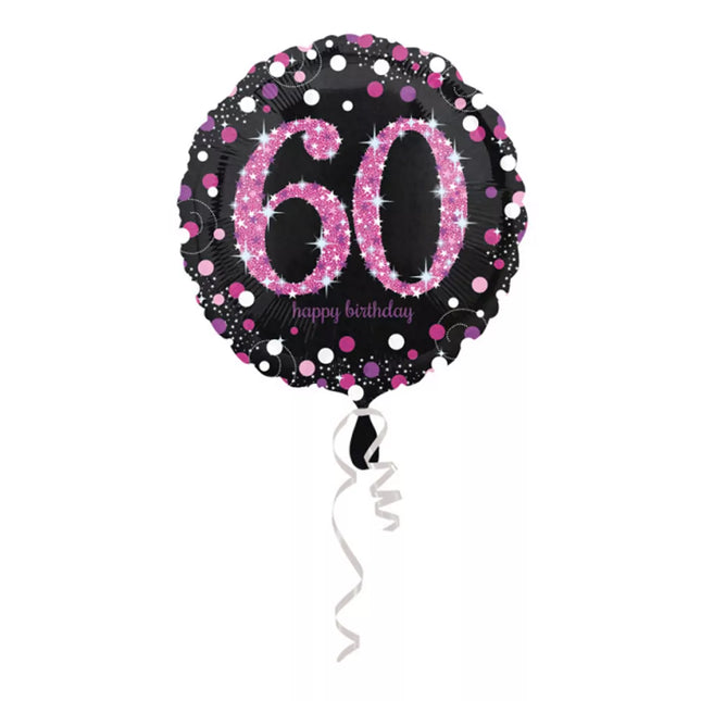 Globo de Helio 60 Años Negro Rosa 45cm vacío