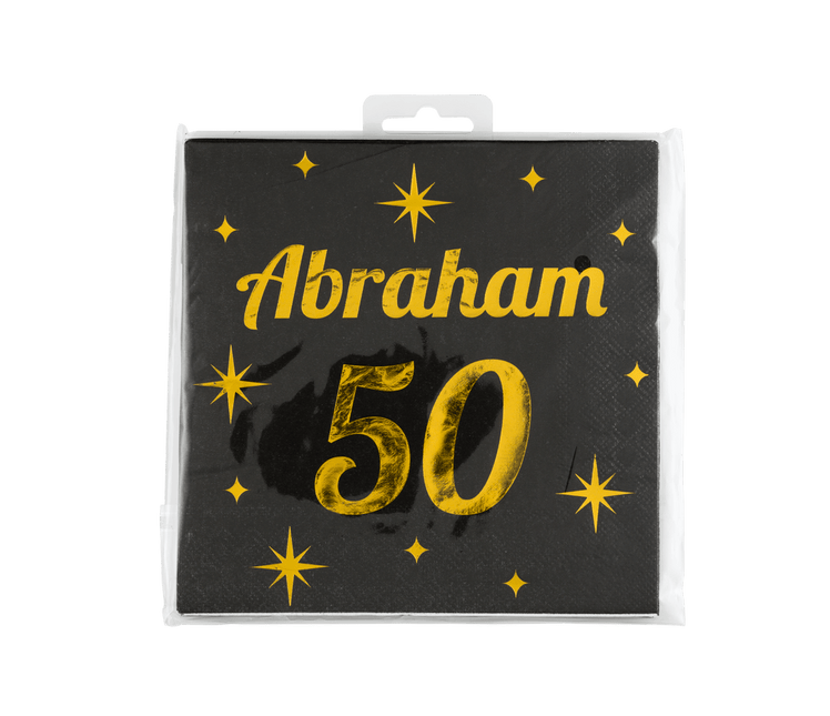 Abraham Servetten Zwart Goud 50 Jaar 19cm 16st - Partywinkel - 8716764238444