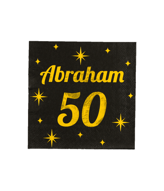 Abraham Servetten Zwart Goud 50 Jaar 19cm 16st - Partywinkel - 8716764238444