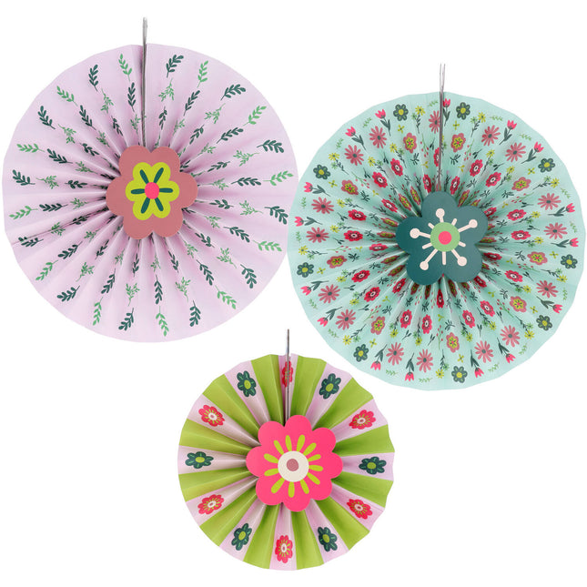 Abanicos de Papel de Colores Flor 3pcs