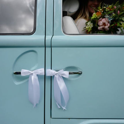 Autodecoratie Strik Wit 14cm 4st van Partydeco koop je bij Partywinkel