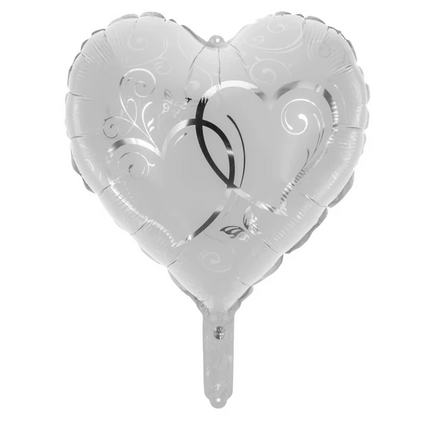 Globo de helio con forma de corazón, blanco y plateado, sin gas, 45 cm