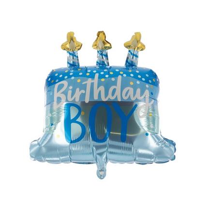 Globo de helio «Birthday Boy» azul con tarta (sin impresión), 70 cm