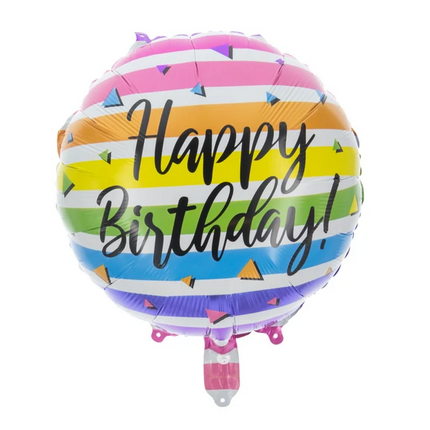Globo de helio de cumpleaños con rayas de colores, sin gas, 45 cm