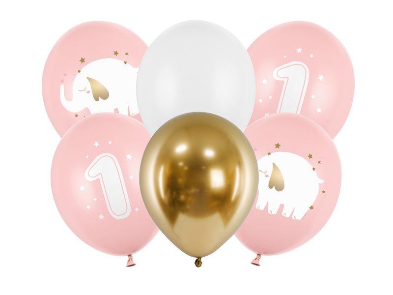 Ballonnen 1 Jaar Mix Roze 30cm 6st van Partydeco koop je bij Partywinkel