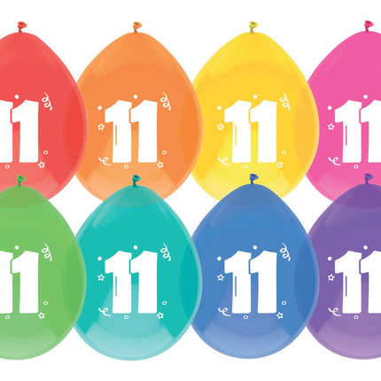 Ballonnen 11 Jaar Gekleurd 30cm 8st van Haza Witbaard koop je bij Partywinkel