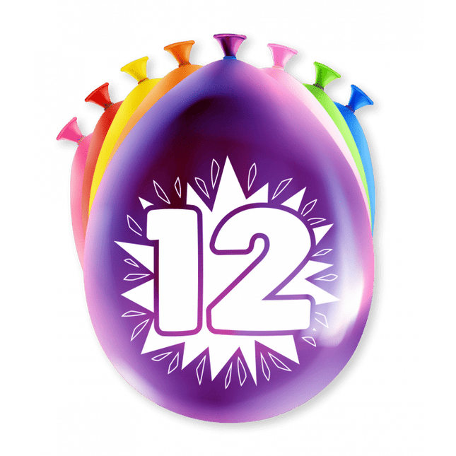 Ballonnen 12 Jaar Meerkleurig 30cm 8st van Paper Dreams koop je bij Partywinkel