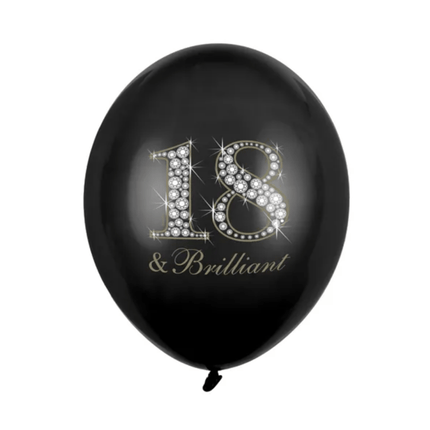 Ballonnen 18 Jaar & Brilliant Zwart 30cm 6st van Partydeco koop je bij Partywinkel