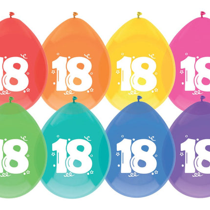 Ballonnen 18 Jaar Gekleurd 30cm 8st van Haza Witbaard koop je bij Partywinkel