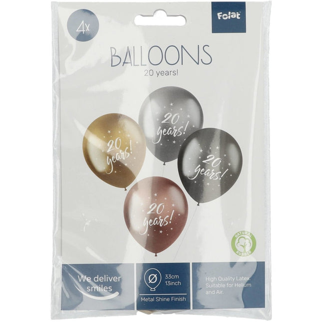 Ballonnen 20 Years 33cm 4st van Folat koop je bij Partywinkel