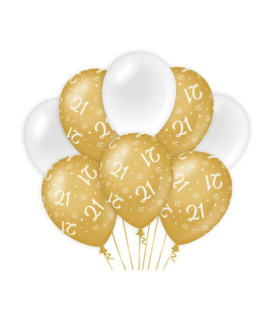Ballonnen 21 Jaar Goud Wit 30cm 8st van Paper Dreams koop je bij Partywinkel