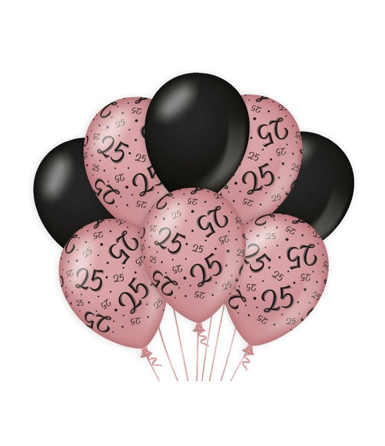 Ballonnen 25 Jaar Rose Zwart 30cm 8st van Paper Dreams koop je bij Partywinkel