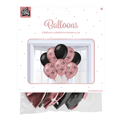 Ballonnen 30 Jaar Rose Zwart 30cm 8st van Paper Dreams koop je bij Partywinkel