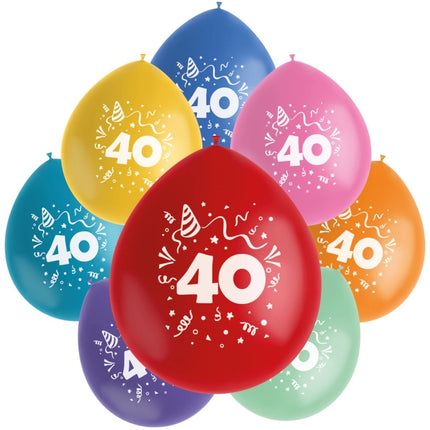 Ballonnen 40 Jaar Gekleurd 23cm 8st van Folat koop je bij Partywinkel