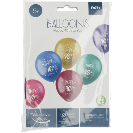 Ballonnen 40 jaar Happy 40th 33cm 6st van Folat koop je bij Partywinkel