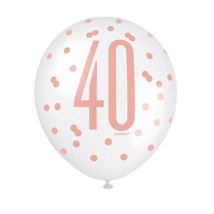 Ballonnen 40 Jaar Rose Goud 30cm 6st van Unique koop je bij Partywinkel