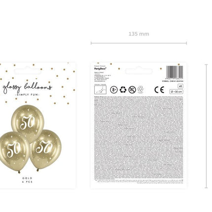 Ballonnen 50 Jaar Goud 30cm 6st van Partydeco koop je bij Partywinkel