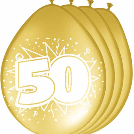 Ballonnen 50 Jaar Goud Metallic 30cm 8st - Partywinkel - 8714572082556