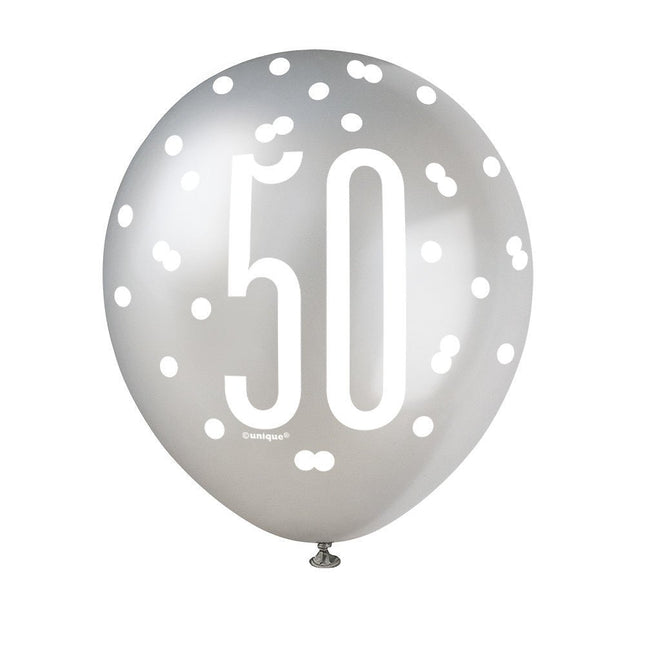 Ballonnen 50 Jaar Stippen Zwart 30cm 6st van Unique koop je bij Partywinkel