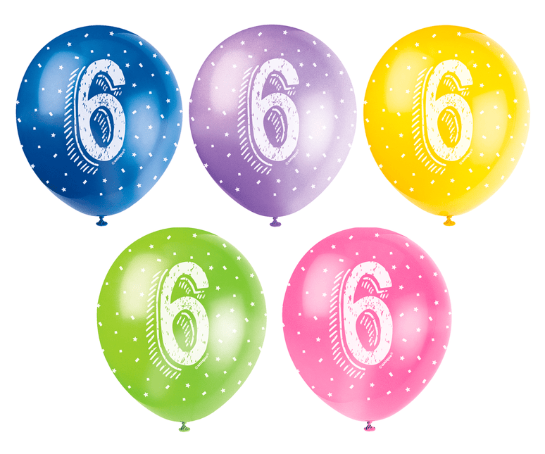 Ballonnen 6 Jaar Confetti 30cm 5st van Unique koop je bij Partywinkel