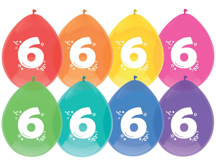 Ballonnen 6 Jaar Gekleurd 30cm 8st van Haza Witbaard koop je bij Partywinkel