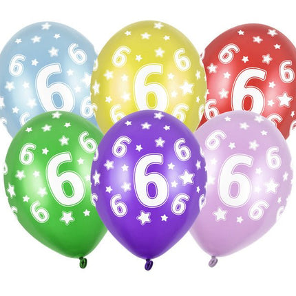 Ballonnen 6 Jaar Gekleurd Metallic 30cm 6st van Partydeco koop je bij Partywinkel