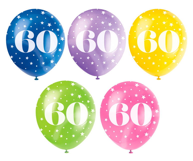 Ballonnen 60 Jaar Confetti 30cm 5st van Unique koop je bij Partywinkel