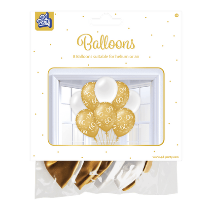 Ballonnen 60 Jaar Goud Wit 30cm 8st van Paper Dreams koop je bij Partywinkel