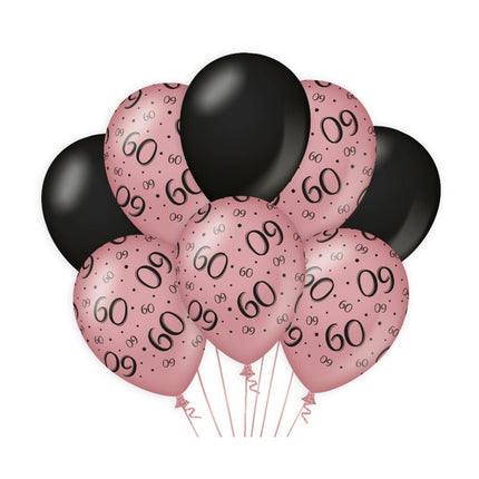 Ballonnen 60 Jaar Rose Zwart 30cm 8st van Paper Dreams koop je bij Partywinkel