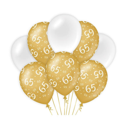 Ballonnen 65 Jaar Goud Wit 30cm 8st van Paper Dreams koop je bij Partywinkel