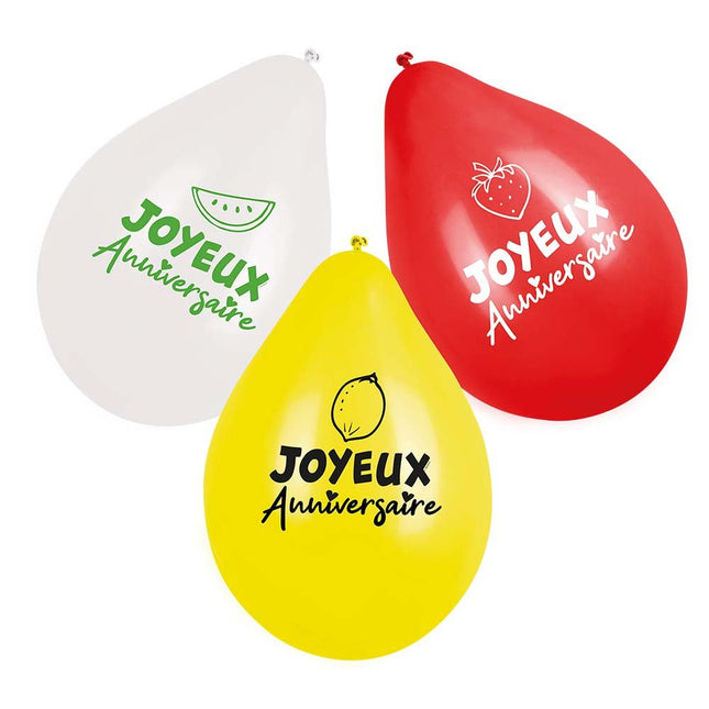 Ballonnen Fruit Joyeux Anniversaire 25cm 6st van Boland koop je bij Partywinkel