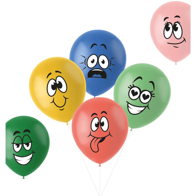 Ballonnen Funny Faces Gekleurd 33cm 6st van Folat koop je bij Partywinkel