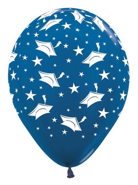 Ballonnen Graduation Hats Metallic Blue 30cm 25st van Sempertex koop je bij Partywinkel