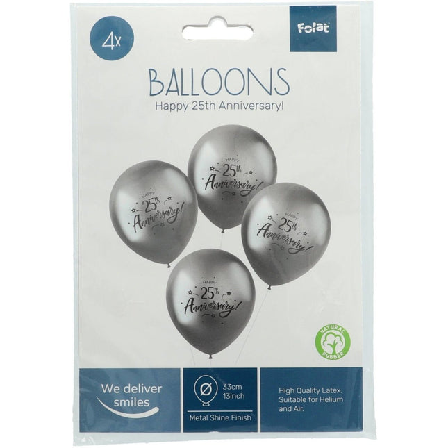 Ballonnen Happy 25Th Anniversary 33cm 4st van Folat koop je bij Partywinkel