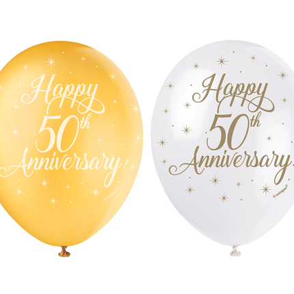 Ballonnen Happy 50th Anniversary 30cm 5st van Unique koop je bij Partywinkel