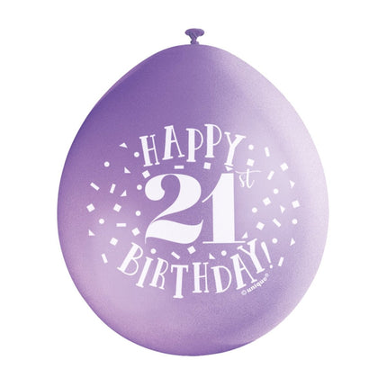 Ballonnen Happy Birthday 21 Jaar 28cm 10st van Unique koop je bij Partywinkel