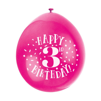 Ballonnen Happy Birthday 3 Jaar 28cm 10st van Unique koop je bij Partywinkel