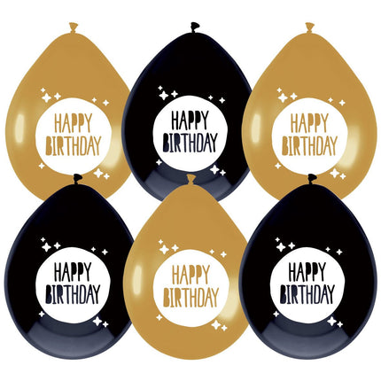 Ballonnen Happy Birthday 30cm 6st van Haza Witbaard koop je bij Partywinkel