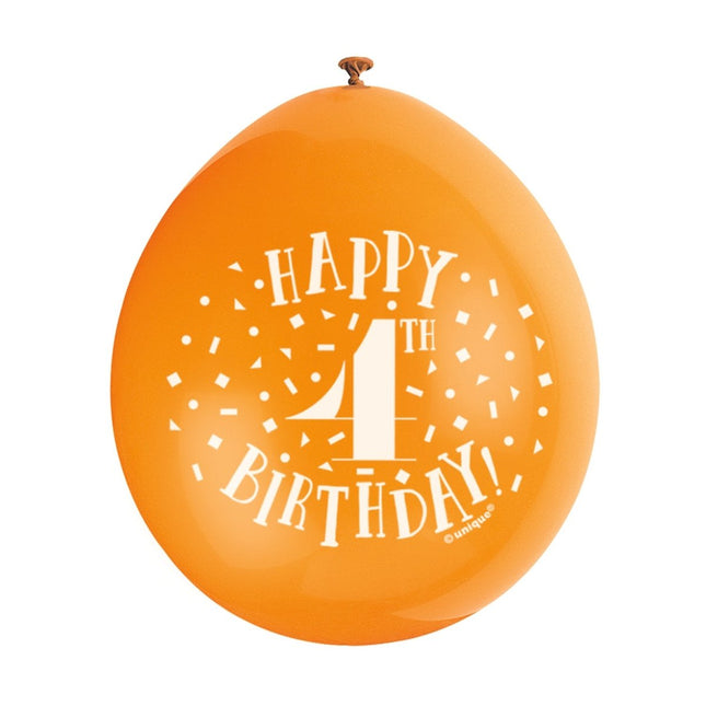 Ballonnen Happy Birthday 4 Jaar 28cm 10st van Unique koop je bij Partywinkel