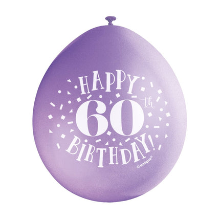 Ballonnen Happy Birthday 60 Jaar 28cm 10st van Unique koop je bij Partywinkel