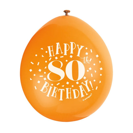 Ballonnen Happy Birthday 80 Jaar 28cm 10st van Unique koop je bij Partywinkel
