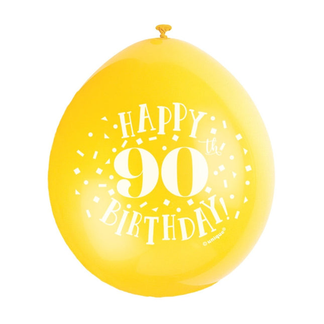 Ballonnen Happy Birthday 90 Jaar 28cm 10st van Unique koop je bij Partywinkel