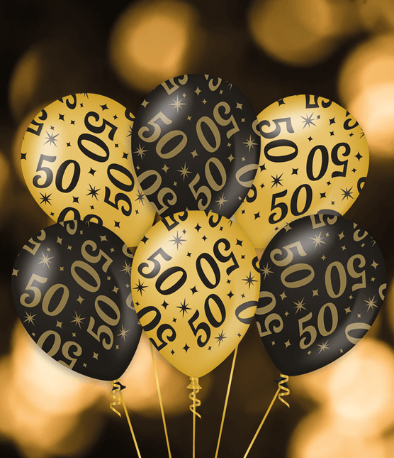 Ballonnen Happy Birthday Goud Zwart 30cm 6st van Paper Dreams koop je bij Partywinkel